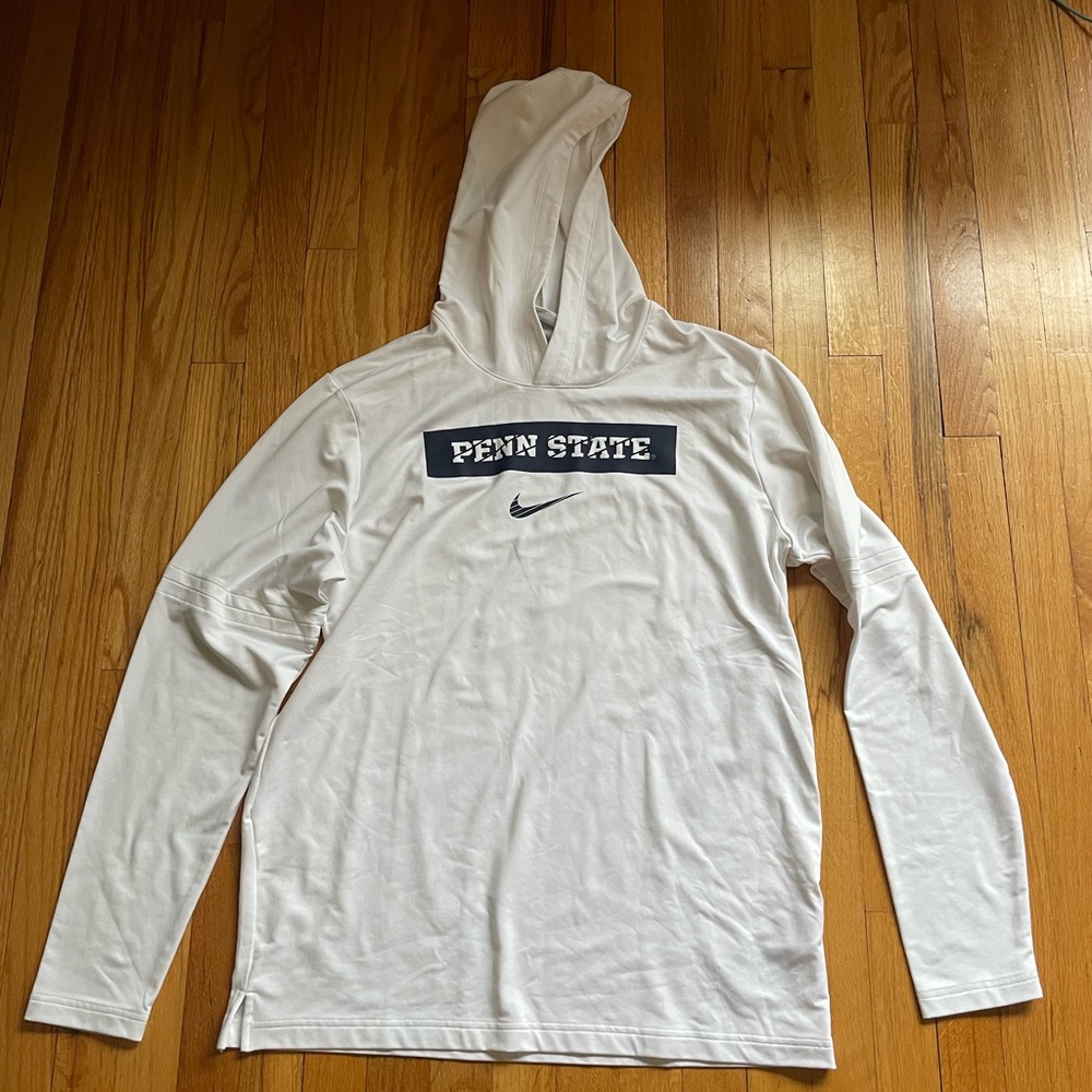 Nike White Hooded Long Sleeve Tee with Navy Penn State Graphic